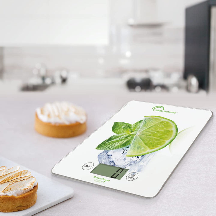 LTTLE BALANCE 8544 Slim Citron USB-R, Küchenwaage ohne Akku, USB wiederaufladbar, reparierbar, 5 kg,