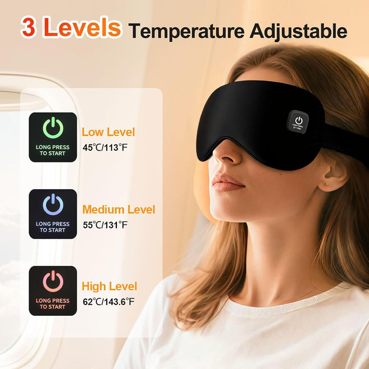 Wärmebrille kabellos mit Akku, Augenmaske wärmend mit 3 Stufen, waschbar und wiederaufladbar, wärmem