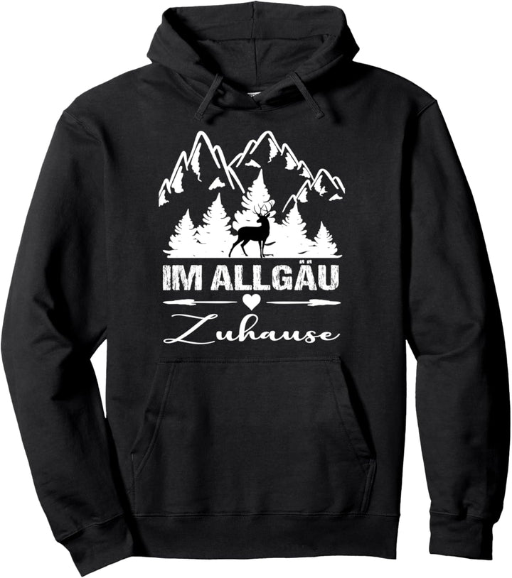 Allgäuer Heimatliebe Berge Wald und Hirsch Geschenk Pullover Hoodie