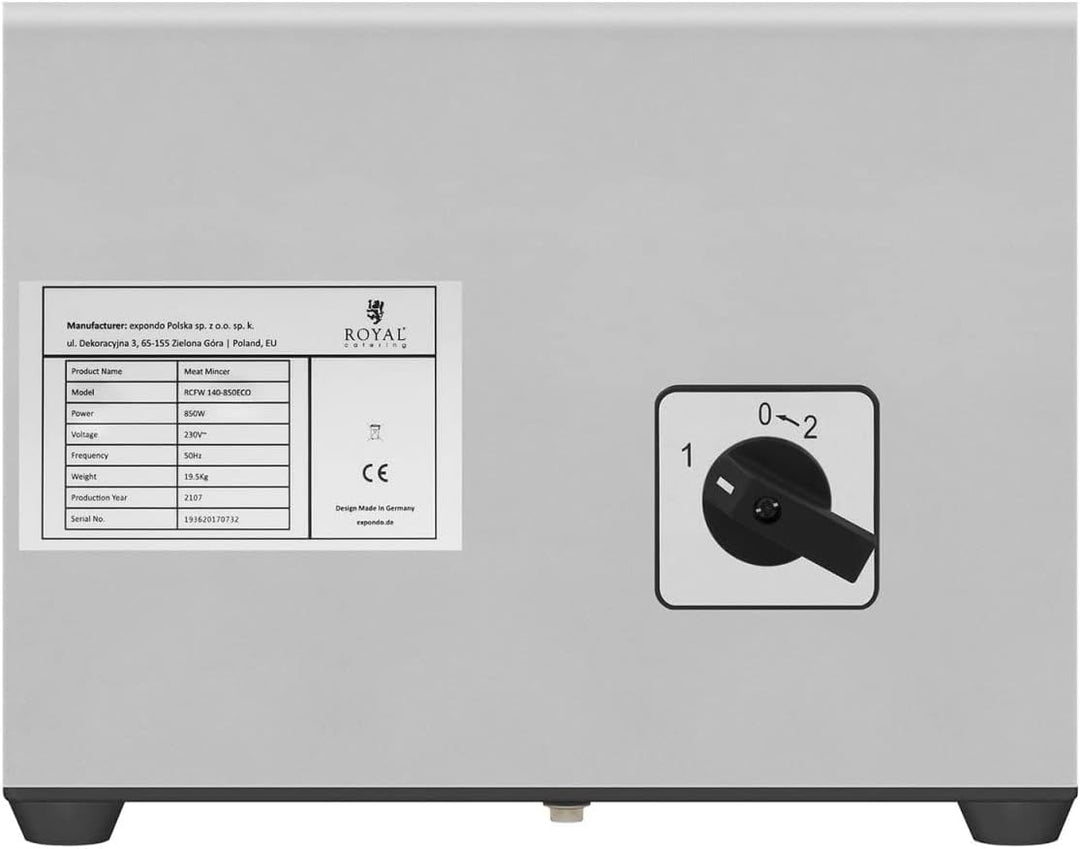 Royal Catering RCFW 140-850ECO Fleischwolf Elektrisch Edelstahl Fleischmaschine (140 kg/h, 850 W, Re