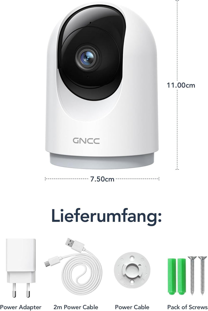 GNCC Überwachungskamera Innen - 2K Kamera Überwachung Innen, 360° WLANkamera Indoor Hundekamera mit