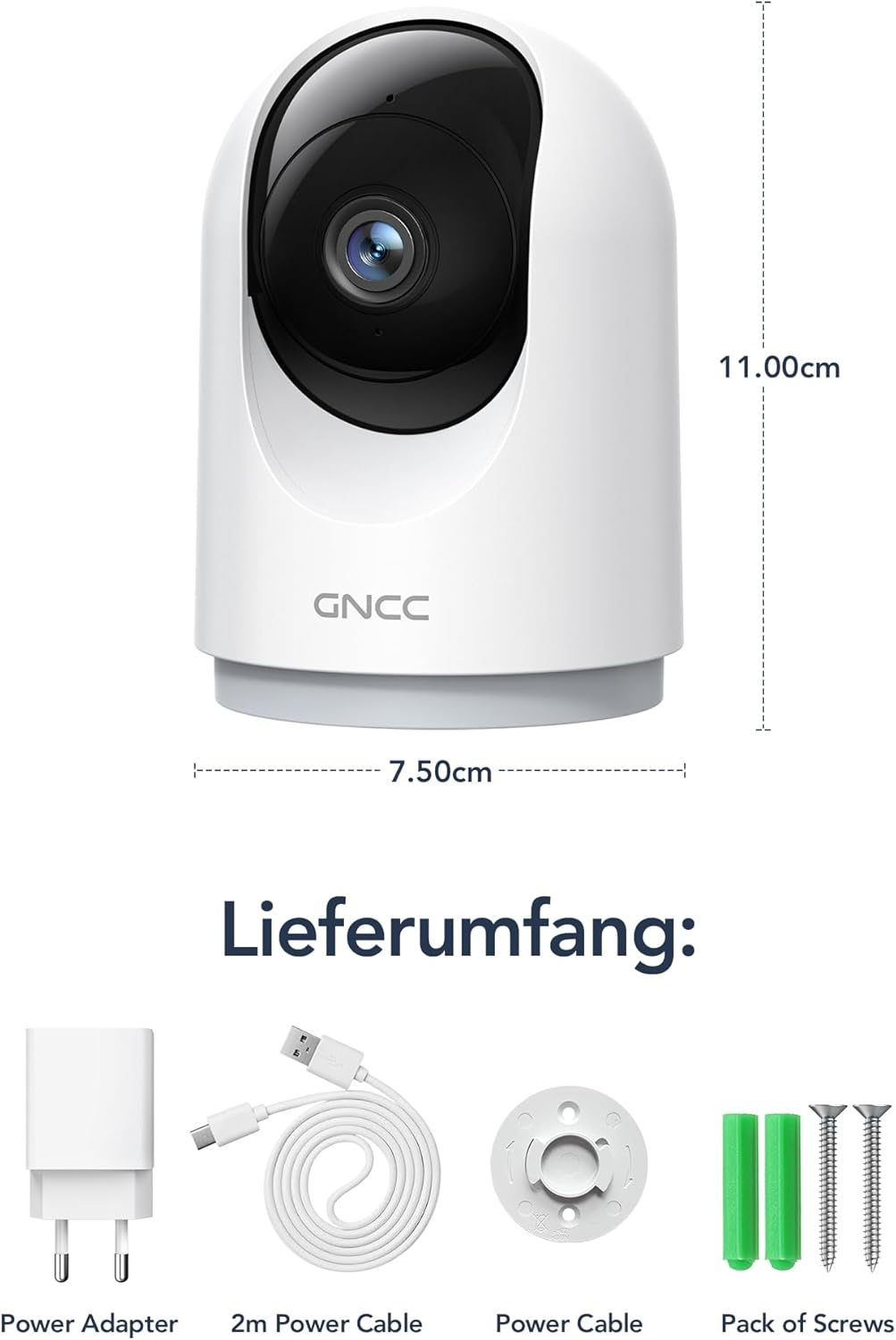 GNCC 2K Überwachungskamera Innen - 360° Kamera Überwachung Innen, WLAN Kamera Indoor mit Nachtsicht,