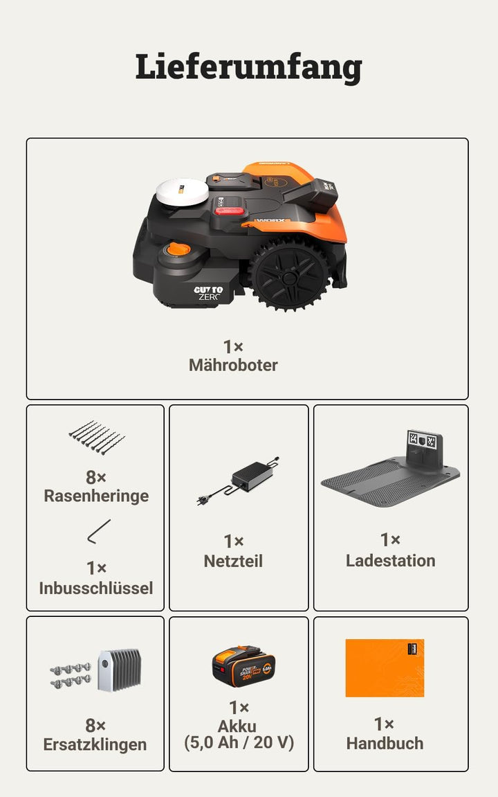 WORX Landroid Vision Cloud WR330E 2WD Mähroboter ohne Begrenzungskabel für 3000 m² (KI-Hinderniserke
