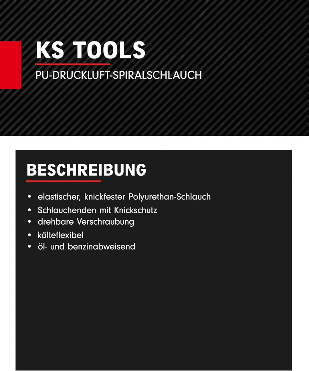 KS Tools Spiralschlauch Druckluft 515.3335 Ø 8mm I 15m langer, elastischer PU-Druckluftschlauch mit
