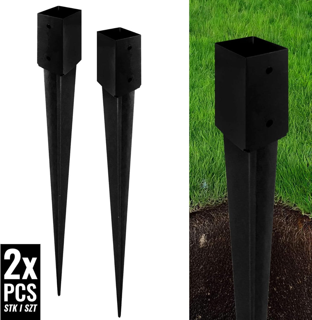 ADGO - 4er Set - Einschlagbodenhülse, Pfostenträger für Holzpfosten - 90x750mm - Quadratische Basis