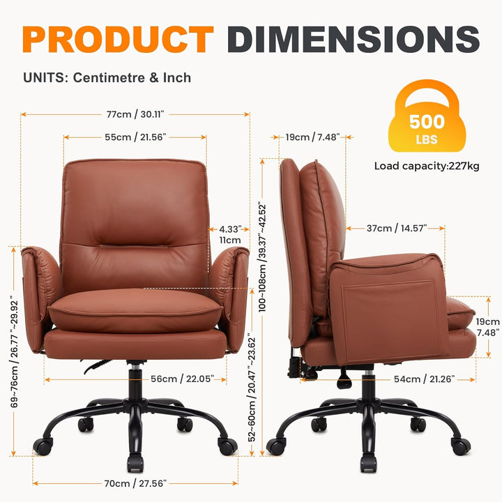 IWMH Bürostuhl, PU Leder Ergonomischer Schreibtischstuhl, Verdickte Kissen Breiten Sitz Chefsessel m
