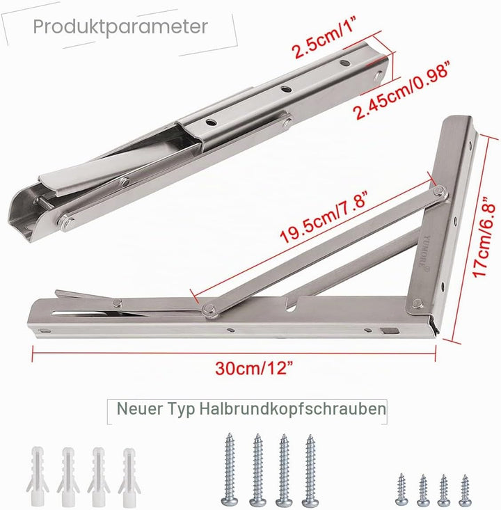 YUMORE Klappkonsole Schwerlast 300mm,YUMORE Regalträger Klappbar Edelstahl Klappregalhalterungen Wan