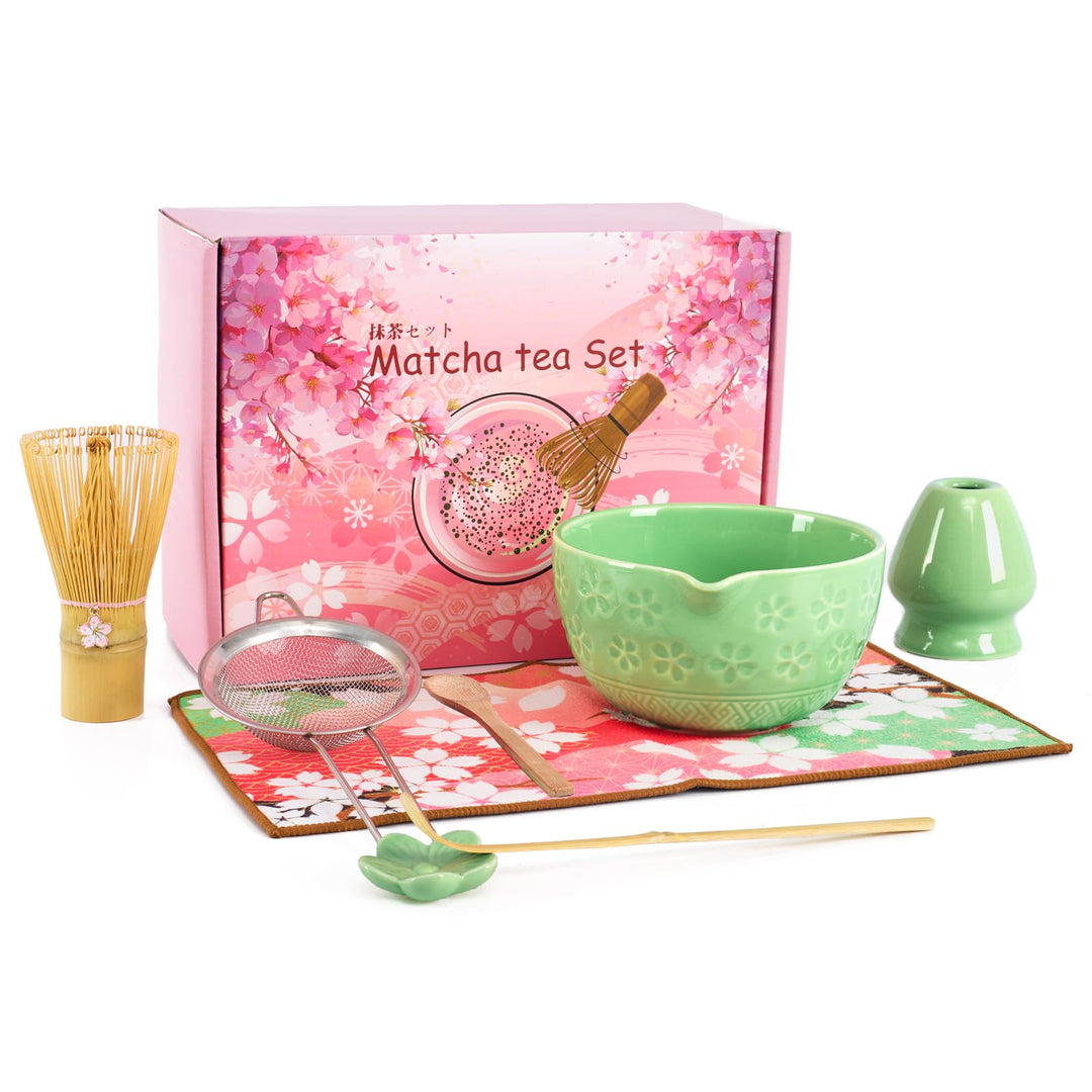 Matcha Set, einschliesslich einer Keramik Matcha Schale, Matchabesen und Halter, Sieve, Geschirrtuch