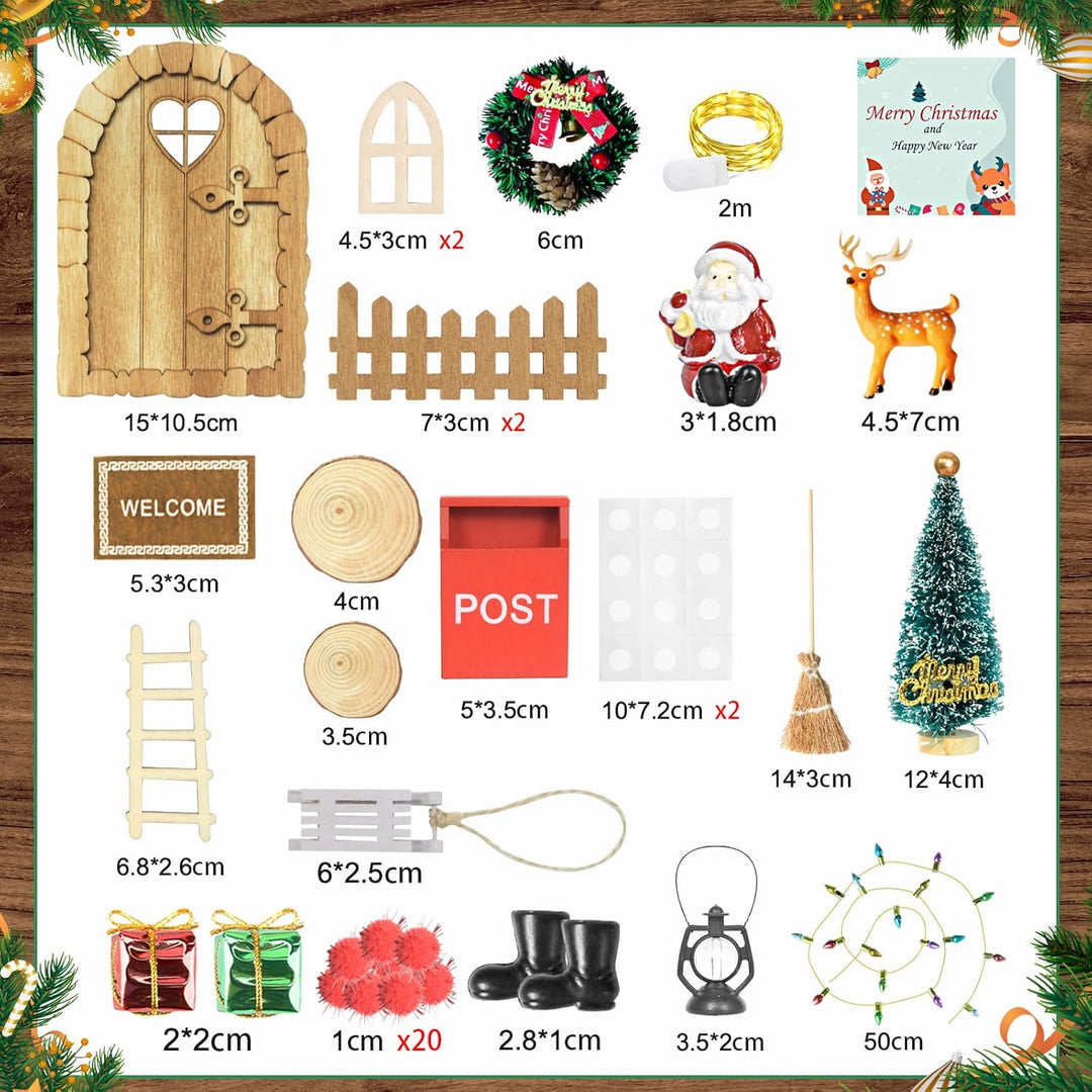FFZZKJ Wichteltür Zubehör Weihnachten Set 46Pcs Weihnachtswichtel Tür Komplettset mit Licht Weihnach