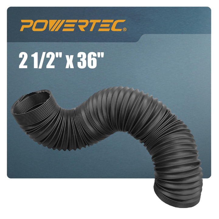 POWERTEC 70198 Flexibler Staubsammelschlauch, Schwarz, 6,3 x 91,4 cm 2.5'' x 36'', 2.5'' x 36''