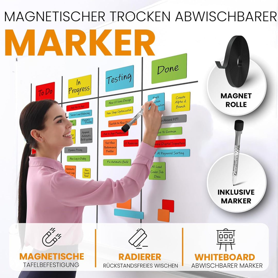 ATWAM - 123 Beschreibbare Magnete - Zubehör MEGA Set - 4 Verschiedene Grössen - 6 Magnetstreifen Bes
