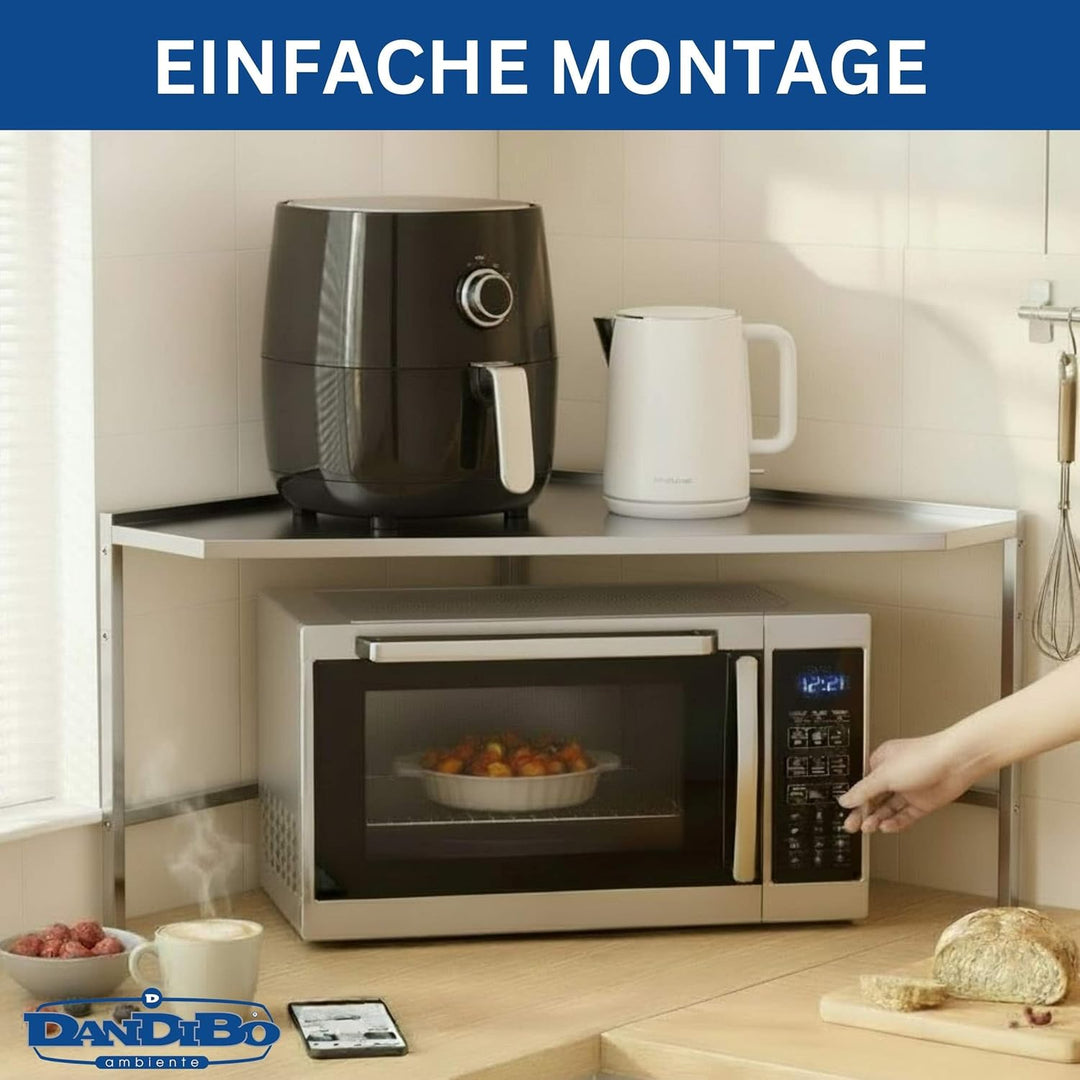 DanDiBo Eckregal Küche Arbeitsplatte Küchenregal 72x72 cm Mikrowellenregal Edelstahl 2 Stufig 96690
