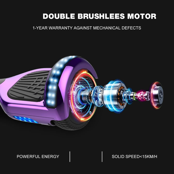 GeekMe Hoverboards 6.5”Zweimotoren 2-Rad-Hoverboards Hoverboards mit LED-Leuchten Bluetooth purple,