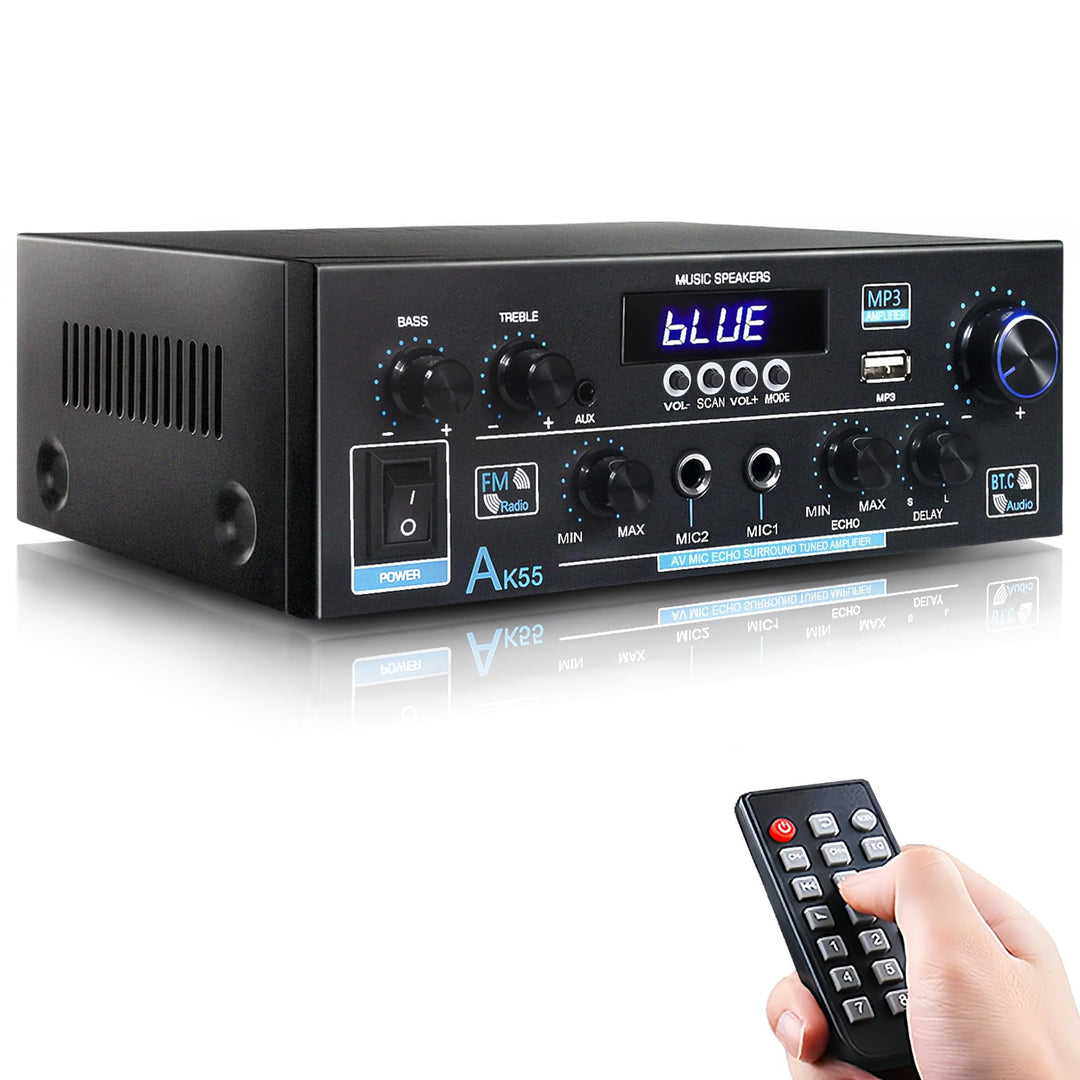 AK55 HiFi Verstärker mit Bluetooth 5.0,Max 600W,Mini Verstärker HiFi Stereo,2 Kanal Audio Verstärker