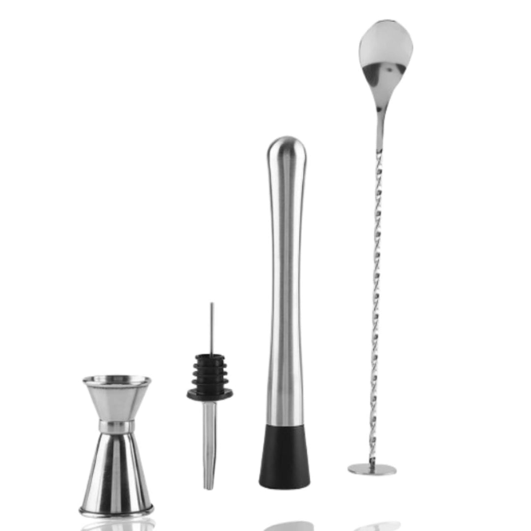 4Pcs Cocktail Stössel Aus Edelstahl Mit Stössel Rührlöffel, Edelstahl Cocktail Muddler Stampfer Moji