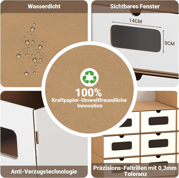 10x Schuhaufbewahrung WEISS/BRAUN mit Sichtfenster – Faltbare Aufbewahrungsbox 35×23×13,5 cm Stapelb