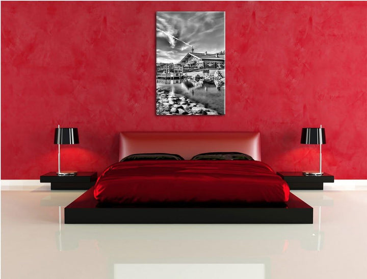 Pixxprint Monocrome, Schönes Holzhaus in den Alpen, Format: 100x70 auf Leinwand, 100x70
