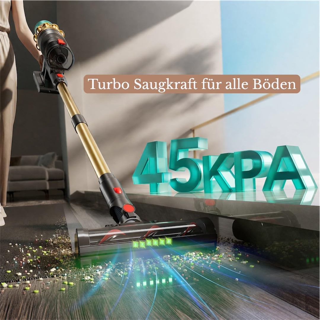 45000Pa/650W/80Min/300 qm Akkustaubsauger Kabellos, Milben Aufsatz, Akku Staubsauger Super Leise, Ak