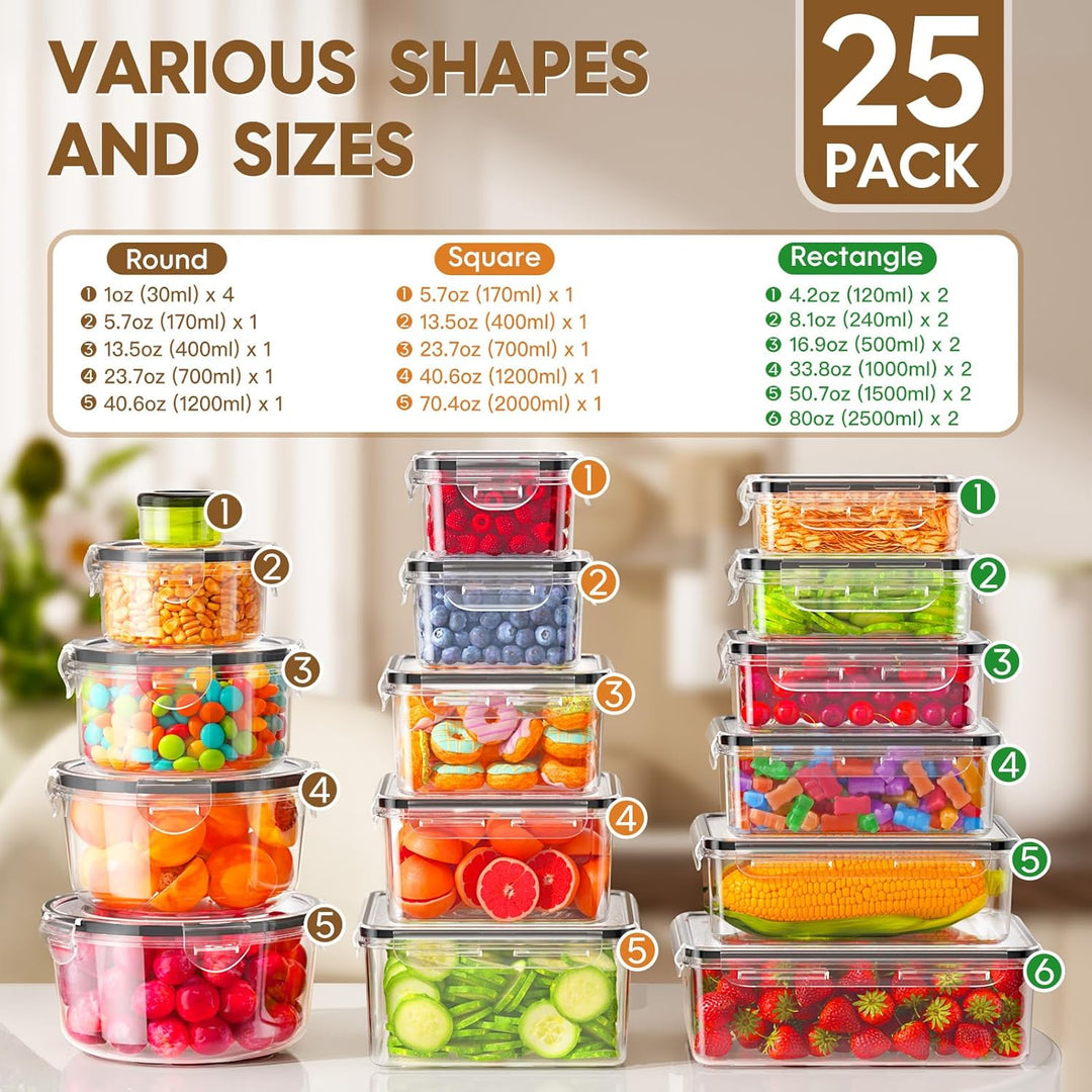 Frischhaltedosen mit Deckel, 50 Teile Vorratsdosen Set (25 Behälter & 25 Deckel),Küche Meal Prep Box
