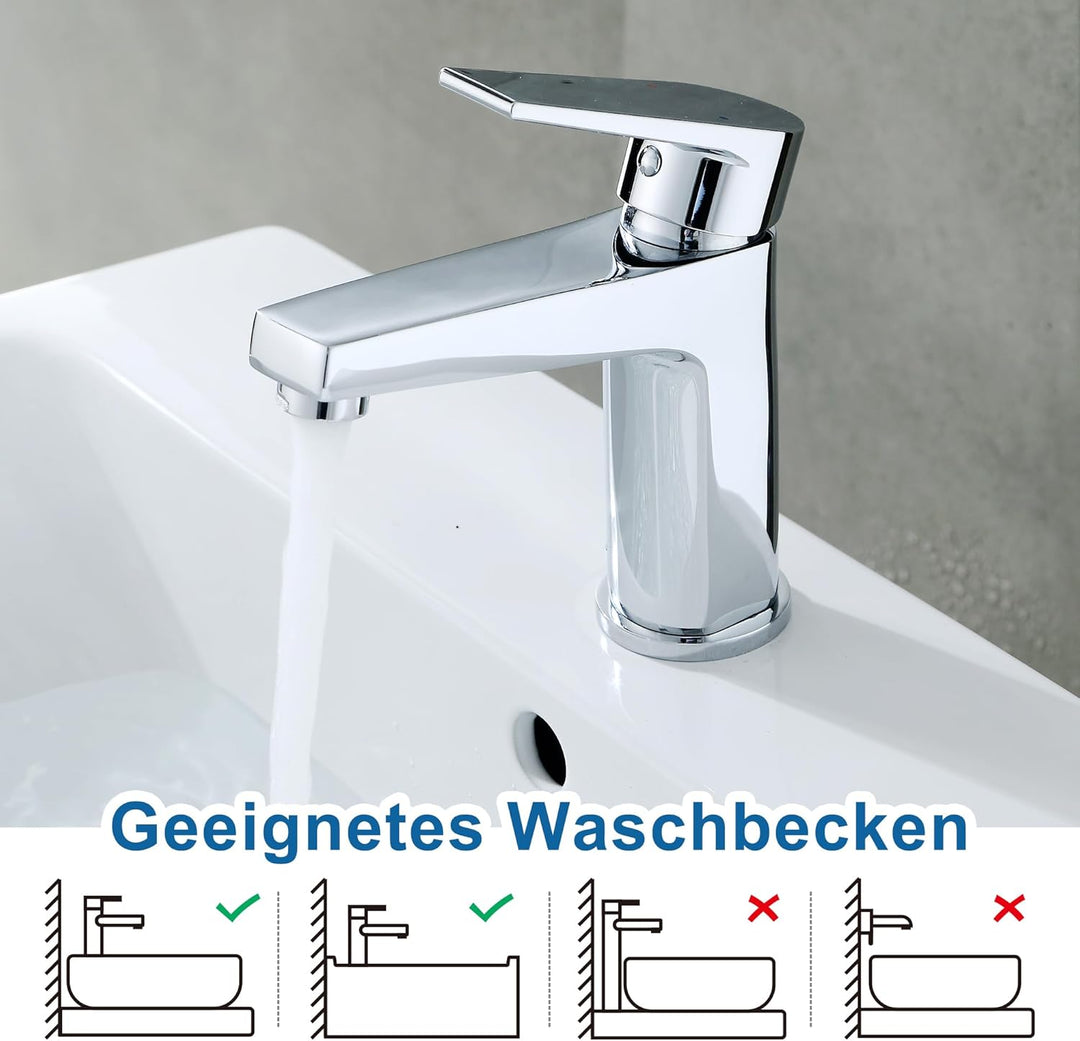 Florenta Wasserhahn Bad Messing Einhebel-Waschtischarmatur mit 50cm Anschluss, Chrom Einhandmischer