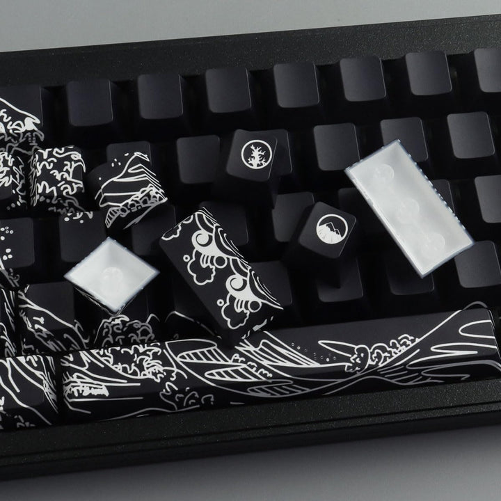 Sunzit PBT Keycaps 135 Tasten Custom Keycaps Cherry Profile Dye-Sub Tastenkappen Set Schwarz Welle V