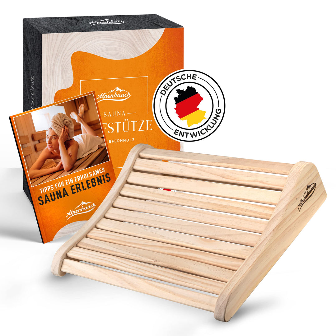 ALPENHAUCH Sauna Kopfstütze Holz [100% Naturholz] - Ergonomische Saunakopfstütze Holz - Edles Sauna