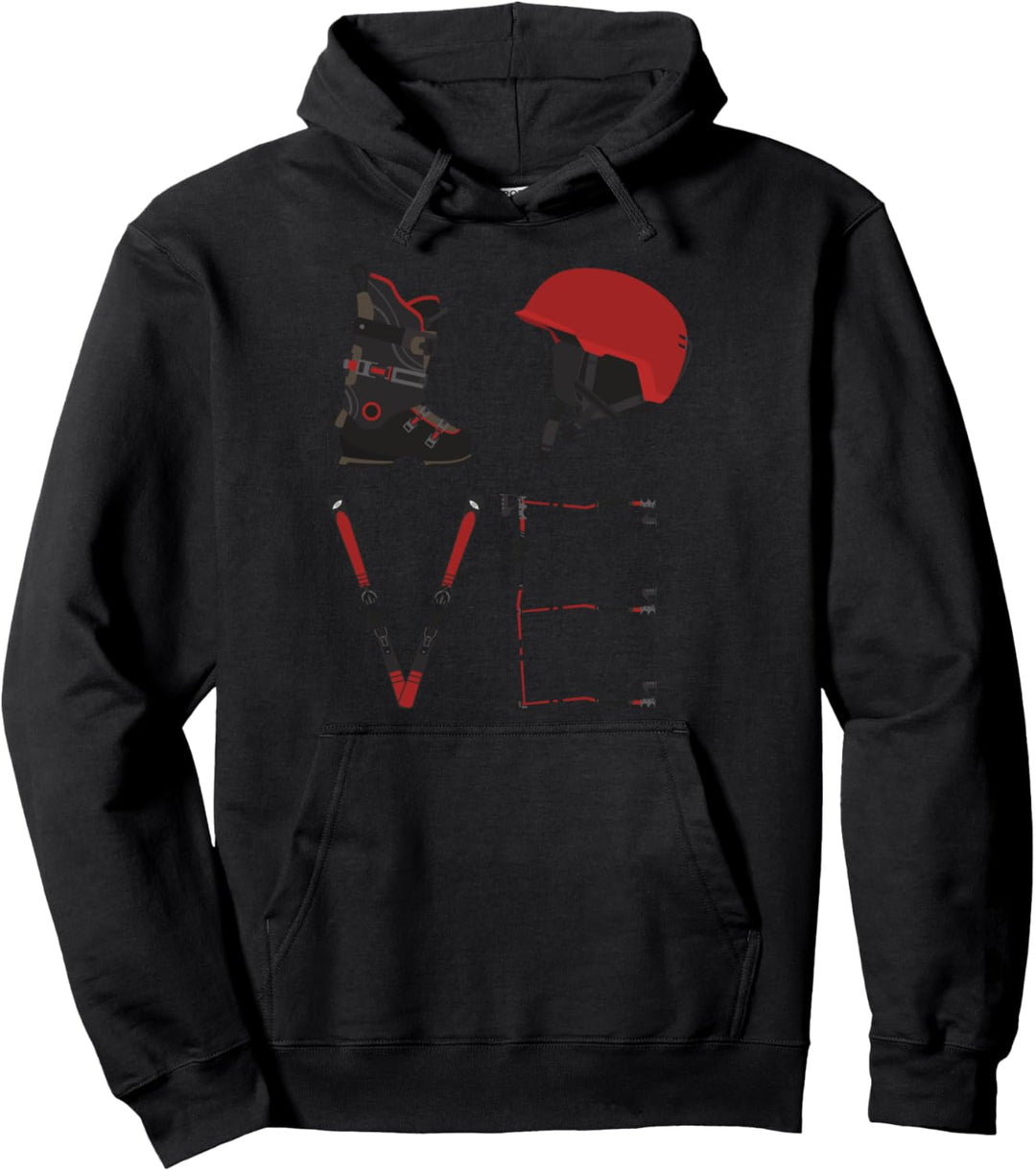 Love Liebe Ausrüstung Helm Ski Skifahrer Sportler Skiurlaub Pullover Hoodie