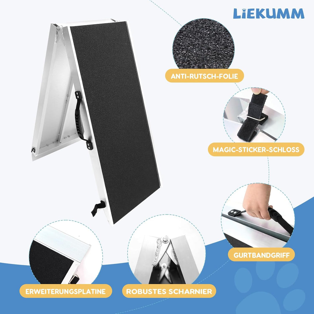 LIEKUMM Hunderrampe Klappbar, 180 kg Tragkraft Aluminium Rampe Hund, 184,5 x 38 cm Hundetreppe für K