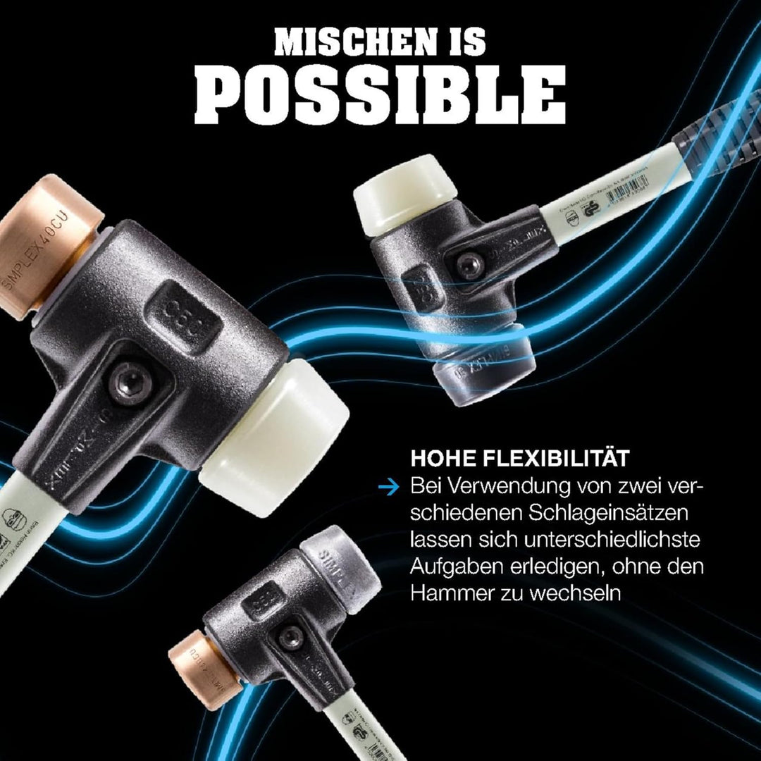 SIMPLEX-Schonhammer, Superplastik/Nylon; mit verstärktem Tempergussgehäuse und Fiberglasstiel | D=40