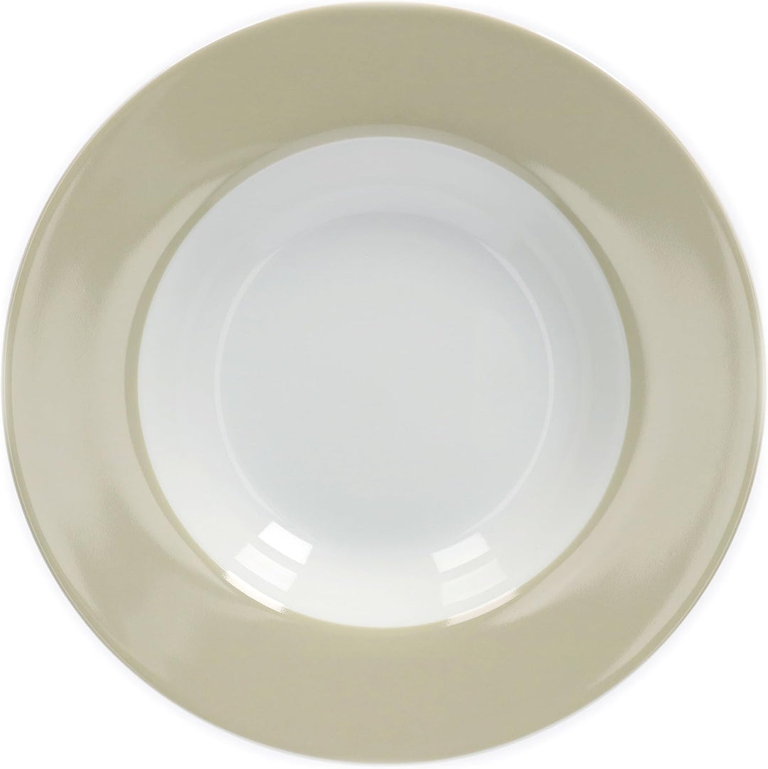 van Well Vario Suppenteller Porzellan 500ml, 21,5cm – tiefer Teller weiss mit Rand in Beige - runde