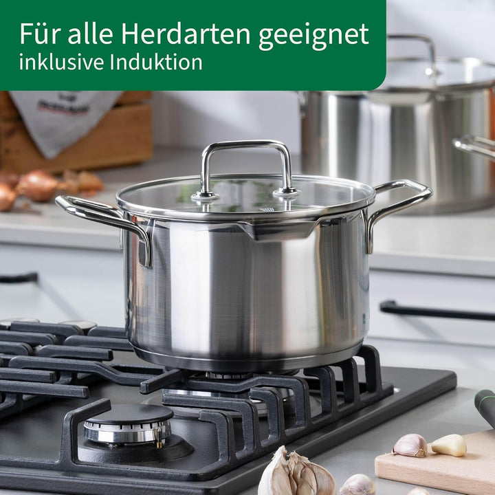 Fackelmann Chefkoch Kochtopf mit Glasdeckel Ø20cm &amp; 3.6L Nürnberg – Aus Premium Edelstahl mit Alumin