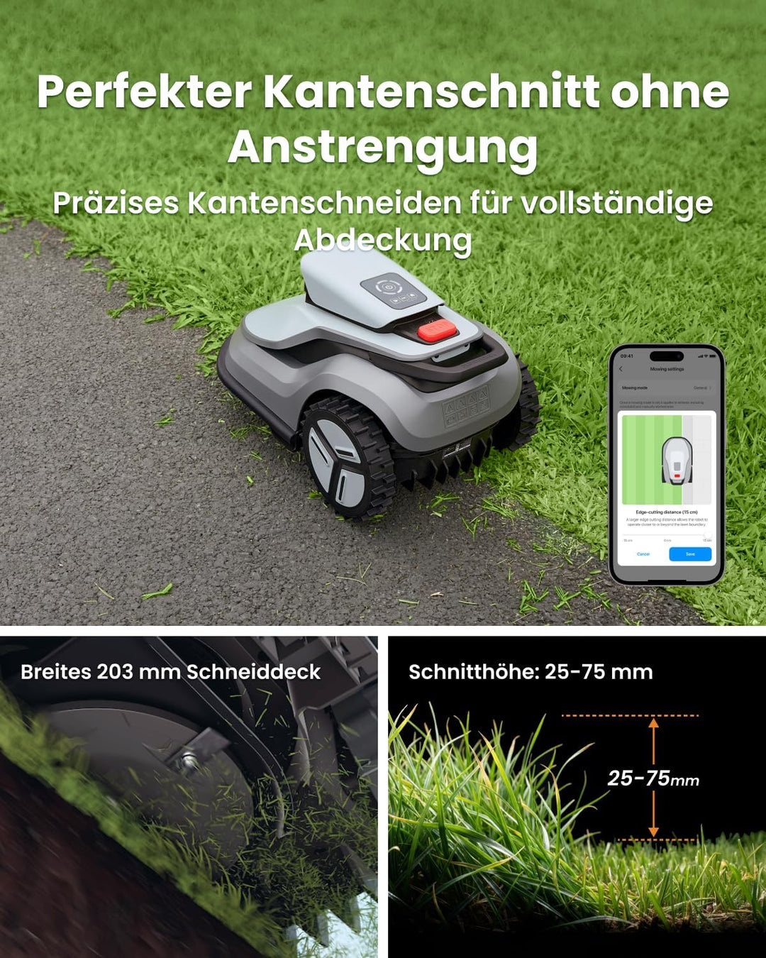 Terramow V1000 Mähroboter ohne Begrenzungskabel mit Garage, Tri-AI-Vision-Technologie ohne Draht-/RT