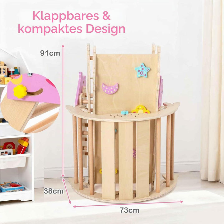HOMASIS 4 in 1 Kletterdreieck mit Kletternetz, Kletterbogen, Wippe &amp; Leiter, Klettergerüst mit doppe