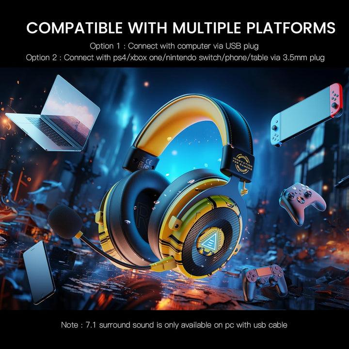 EKSA Gaming Headset, 7.1 Surround Sound PC Headset mit Noise Cancelling Mikrofon, USB & 3,5 mm Audio