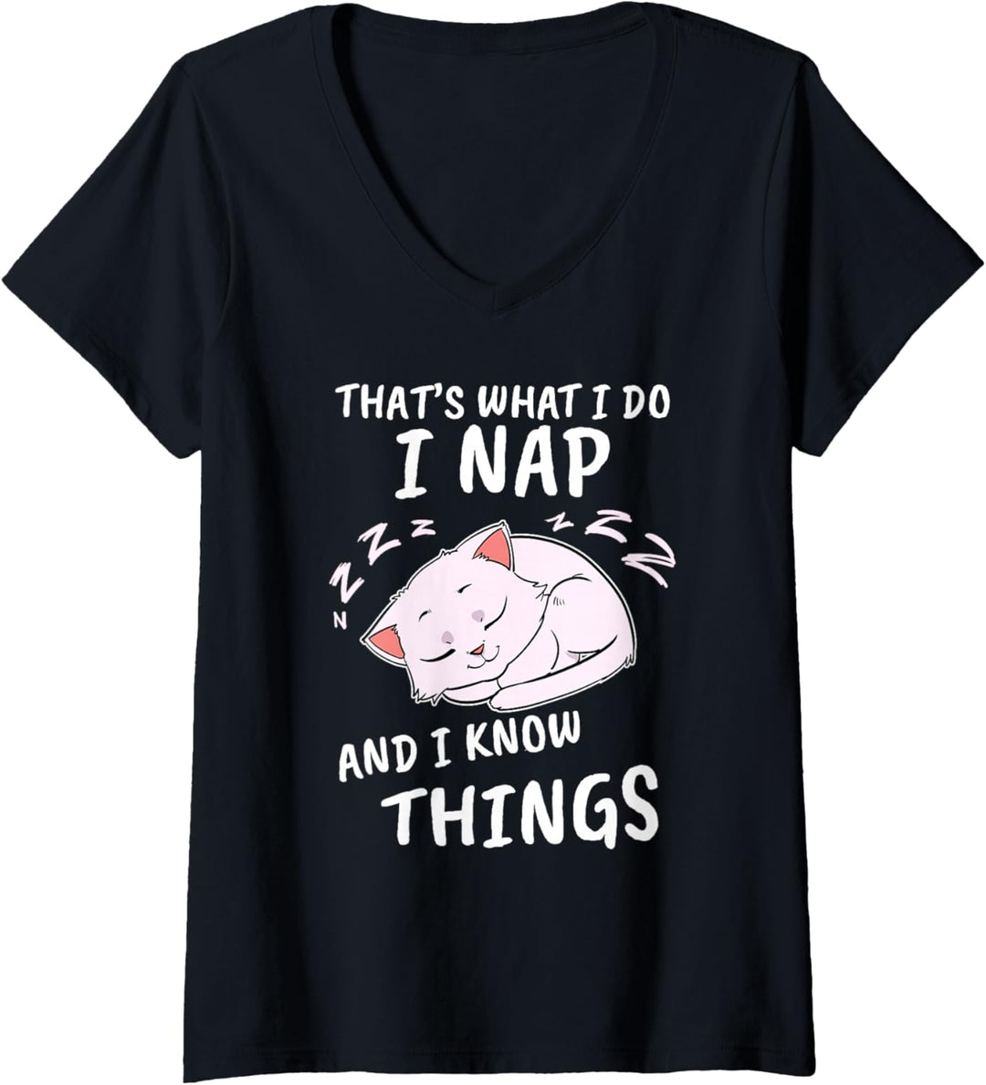 Damen Lustig Kater Nickerchen Miau Schlaf Schlafende Mieze Katze T-Shirt mit V-Ausschnitt
