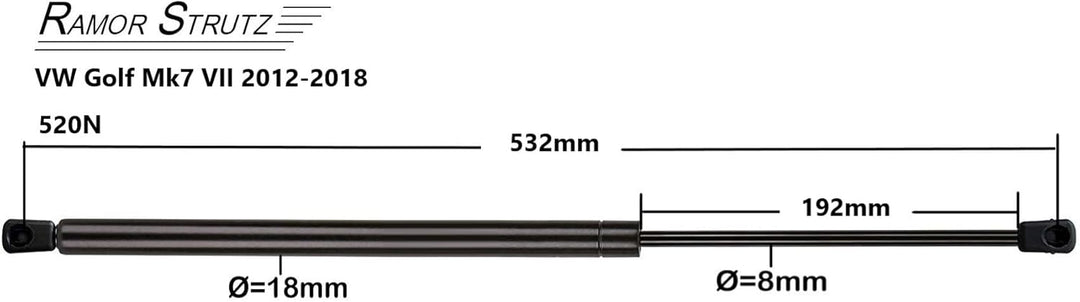 2x Gasfeder Dämpfer Heckklappe Kompatibel mit VW Golf Mk7 2012-2019. Gasdruckfeder Heckklappendämpfe