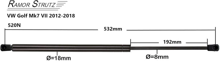2x Gasfeder Dämpfer Heckklappe Kompatibel mit VW Golf Mk7 2012-2019. Gasdruckfeder Heckklappendämpfe