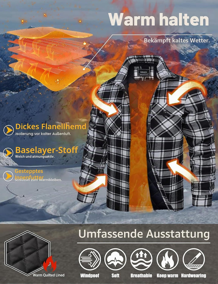 TACVASEN Herren Karierte Hemdjacke Flanellhemd Holzfällerhemd Thermohemd Jacke L Schwarz, L Schwarz