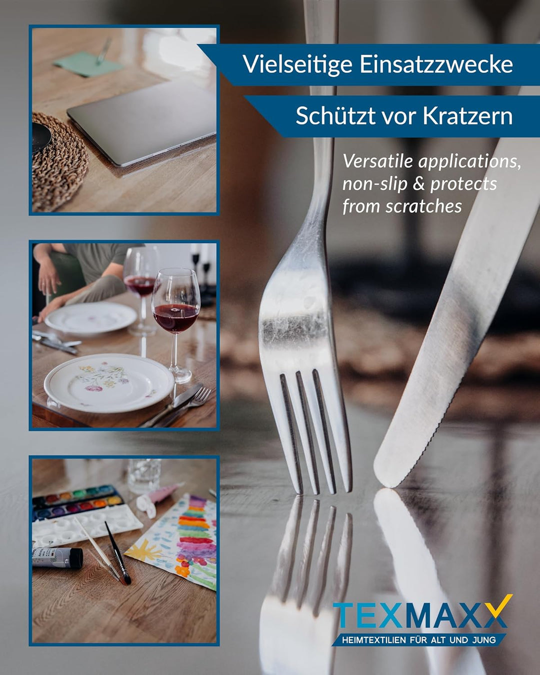 TEXMAXX® Tischfolie transparent 2mm mit abgeschrägter Kante / Tischschutz transparent versch. Grösse