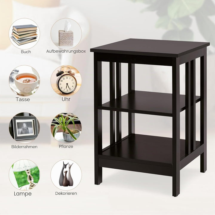 GIANTEX Nachttisch Beistelltisch 3 Ebenen, Sofatisch Couchtisch Holz, Kleiner Kaffeetisch Teetisch W