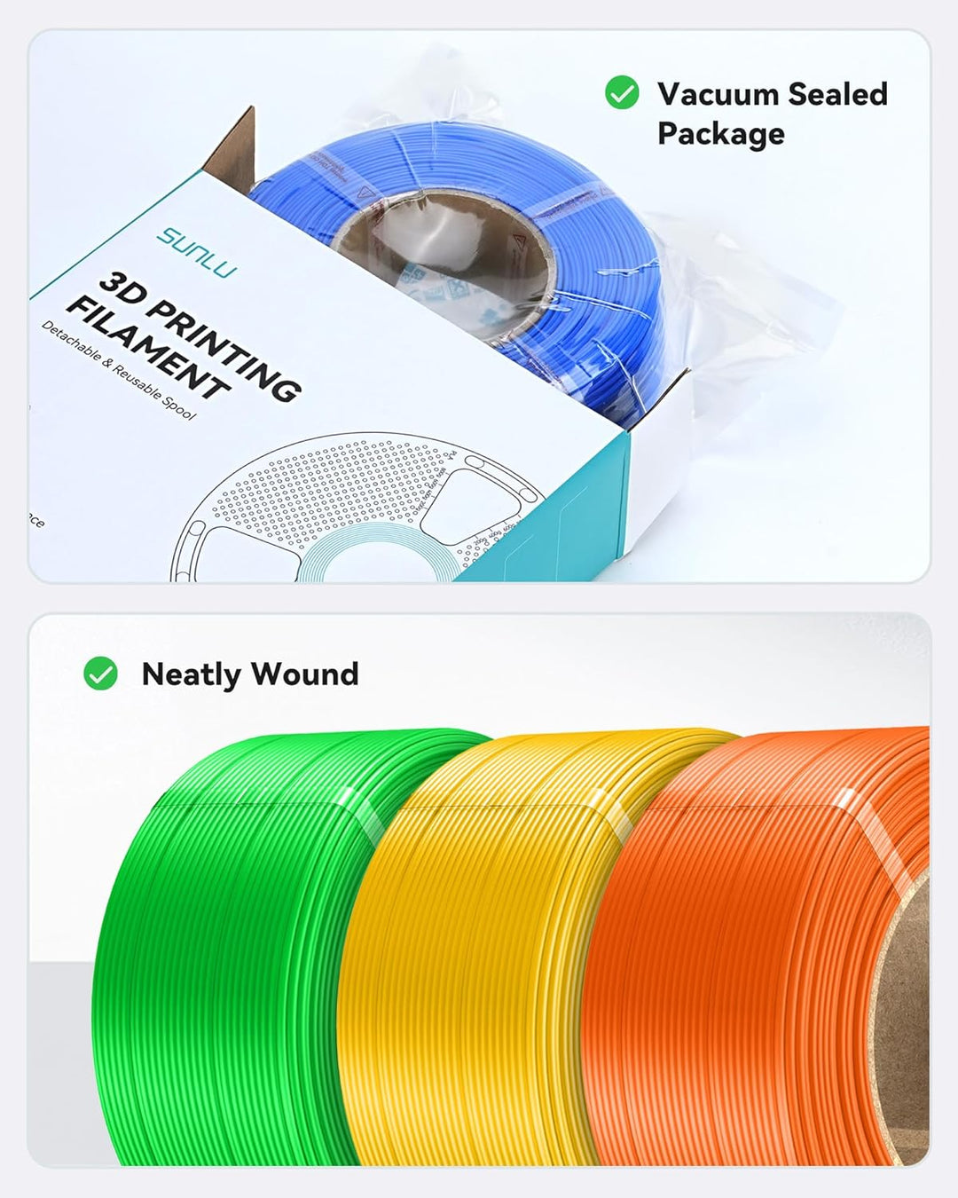 SUNLU Rapid PETG Filament Refill 1.75mm 4KG, 3D Drucker Filament PETG Grau Matt, No-Spule PETG HF Re