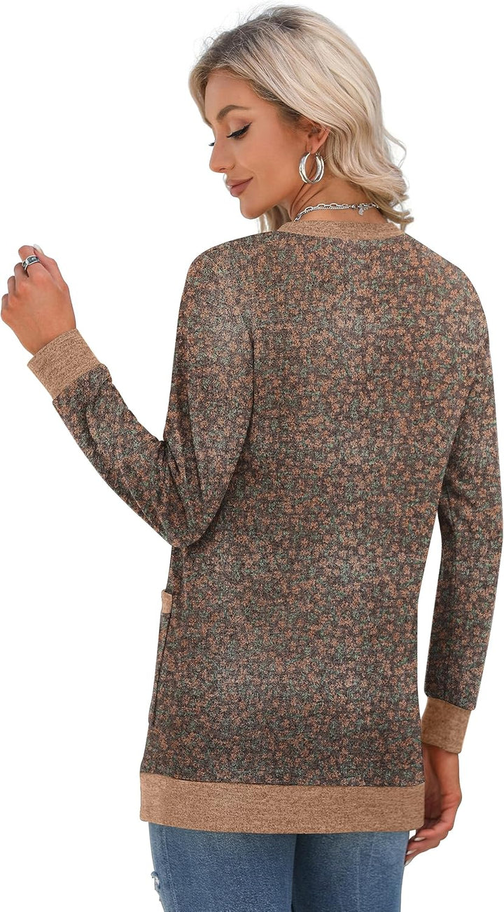 GRECERELLE Damen Lang Strickjacke Herbst Leichte mit Taschen und Knöpfen Weiche Long Elegant Gerippt