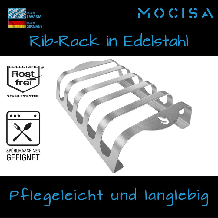 Rib-Rack Size L (5er) | Rippchenhalter mit Griffen | Das Profi-Tool zum Rippchen-Grillen | Edelstahl