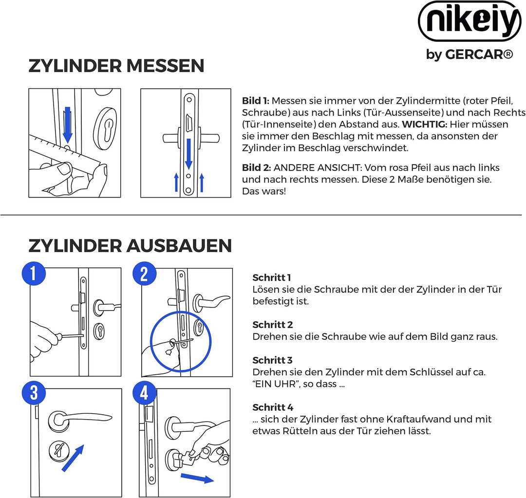 GERCAR Pro 70 mm Schliesszylinder Profilzylinder 35/35 Massiver Doppelzylinder Zylinderschloss Türsc