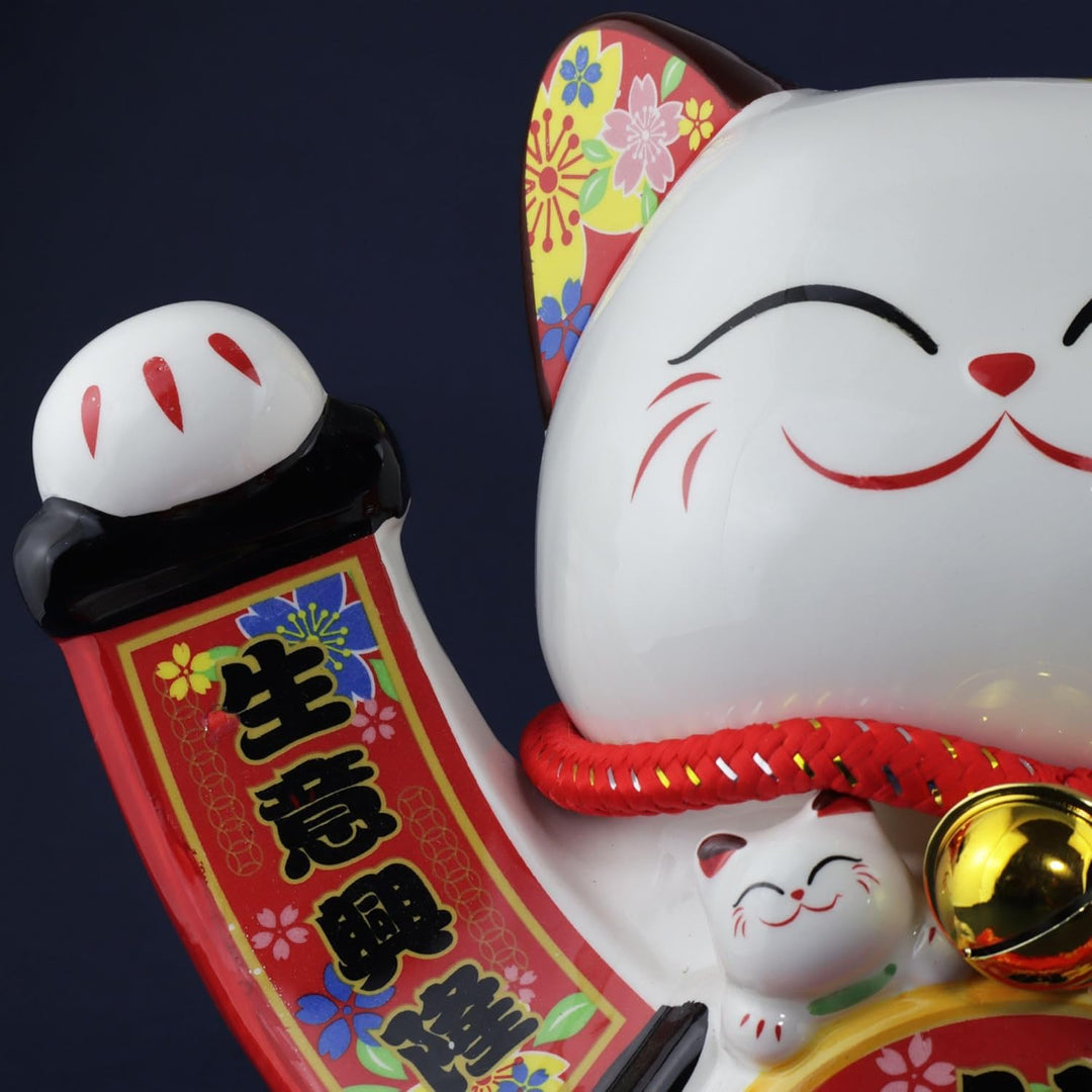 Freak Scene Glückskatze Maneki-Neko Winkekatze aus Porzellan 26cm weiss winkende Katze