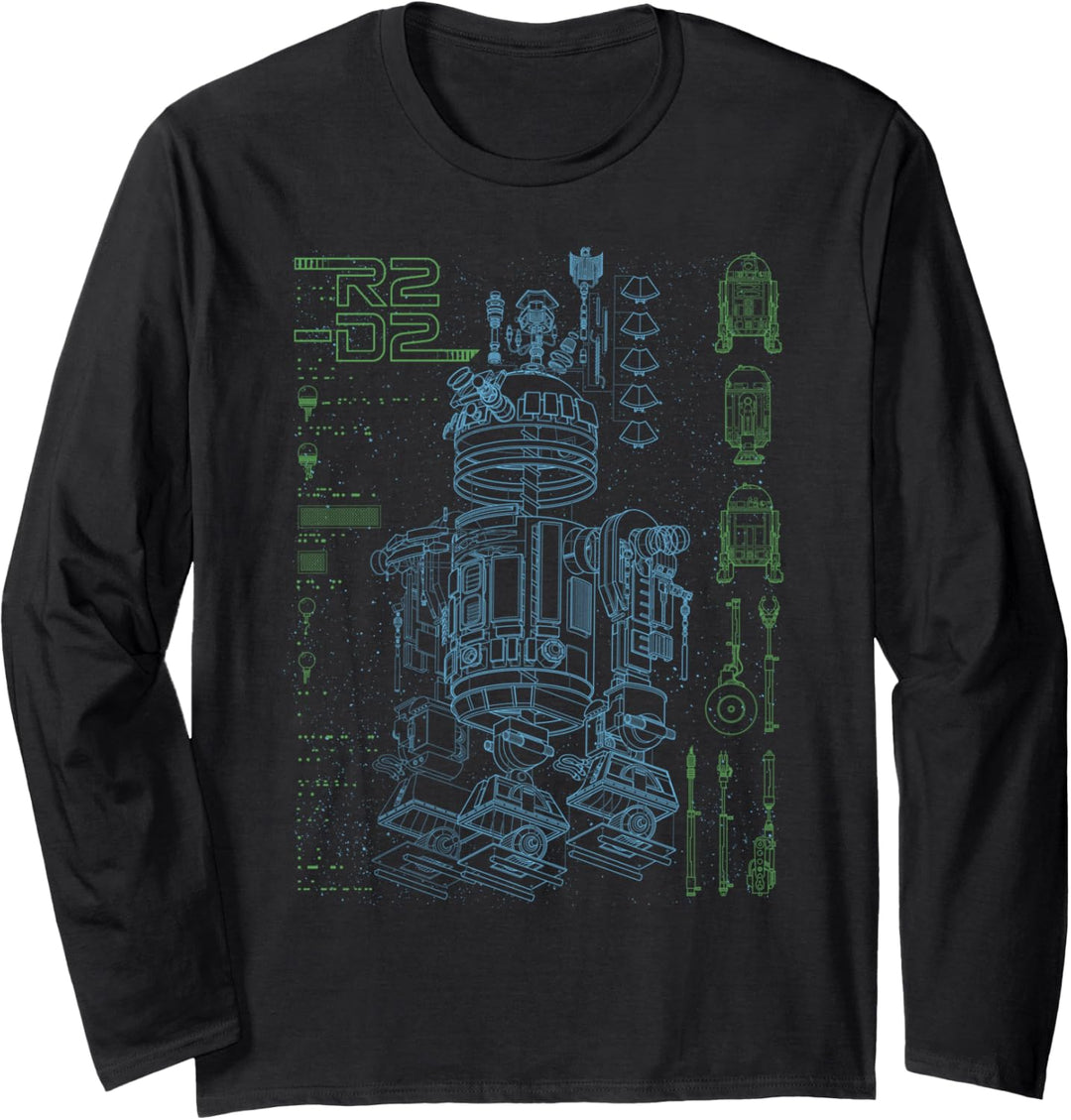 Star Wars R2-D2 Neon Outlined Schematics Poster Langarmshirt