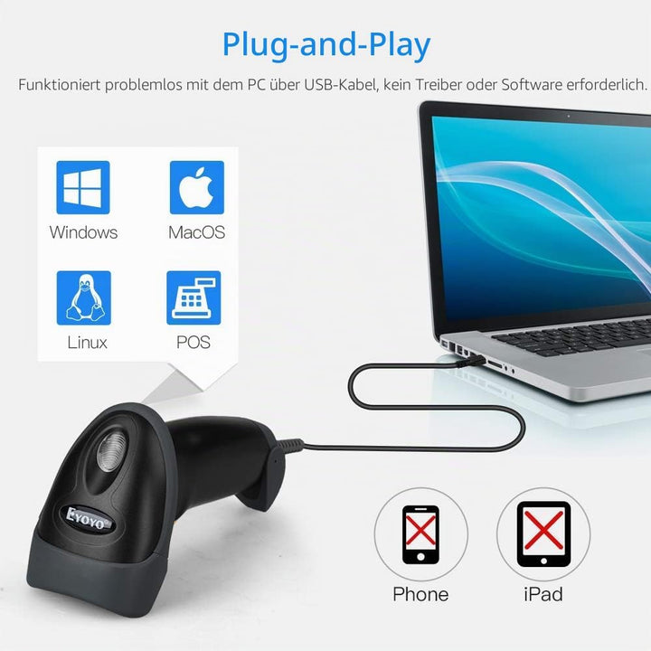 Eyoyo 2D Barcodeleser, Handheld Wired QR Barcode Scanner QR PDF417 Data Matrix Barcode Reader with U
