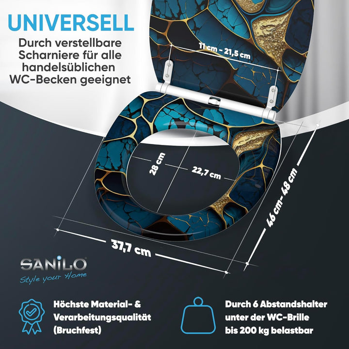 Sanilo WC Sitz mit Absenkautomatik &amp; Schnellverschluss, Toilettendeckel per Knopfdruck abnehmbar, ei
