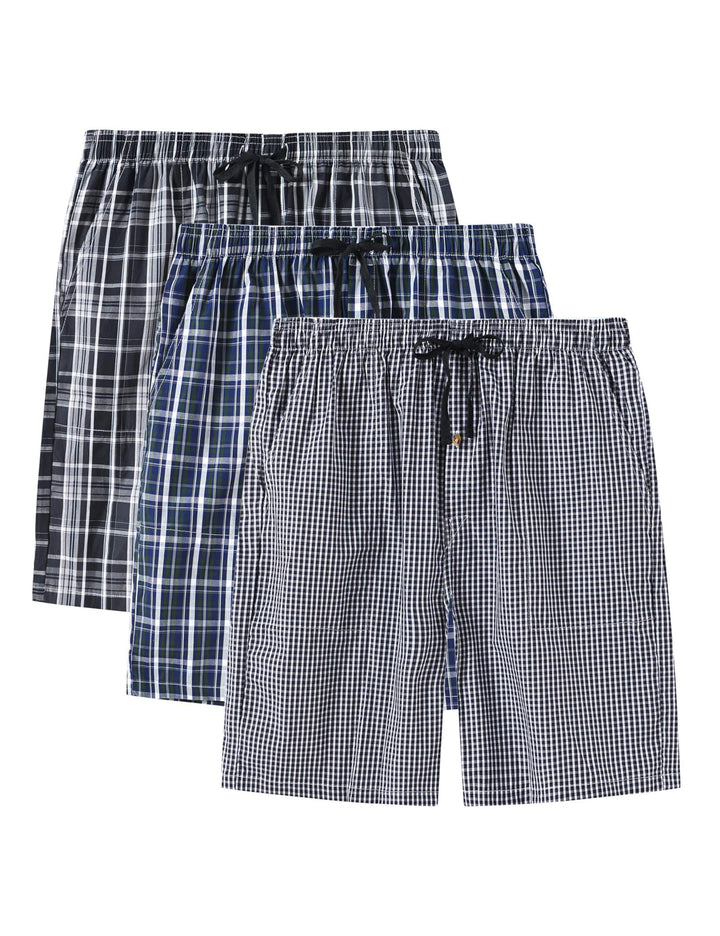 Herren 3er Pack Schlafanzughose Kurz Baumwolle Kariert Pyjamahose Shorty Sommer Nachtwäsche Schlafsh