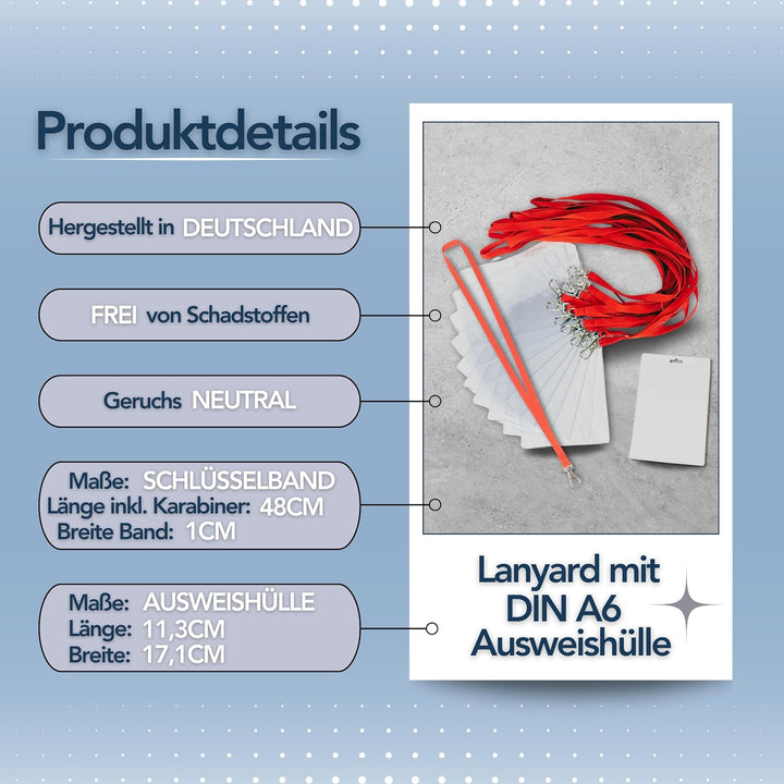 Schlüsselbänder aus Baumwolle mit Ausweishülle DIN A6 - twist4® (rot, 50 Stück) rot 50 Stück, rot 50